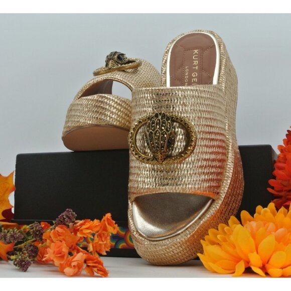 NWT Kurt Geiger Chelsea Flatform Mule Gold Embellished 7.5 - Picture 1 of 5